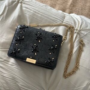 Michael Kors Black Floral Crossbody with Gold Chain
